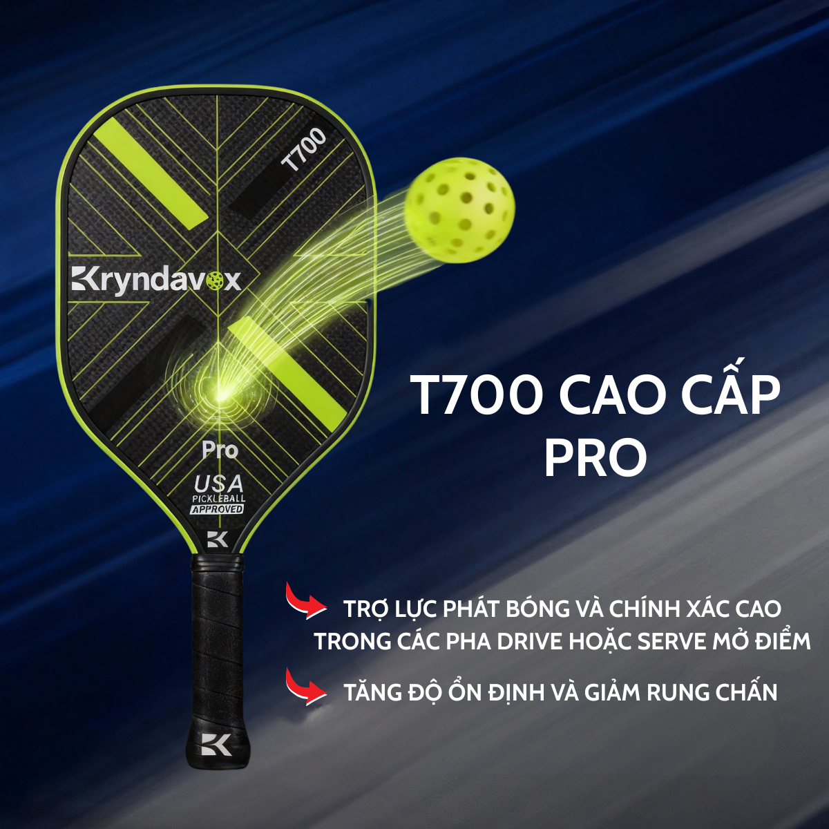 T700 Raw Carbon Fiber Surface Kryndavox Pickleball Paddle