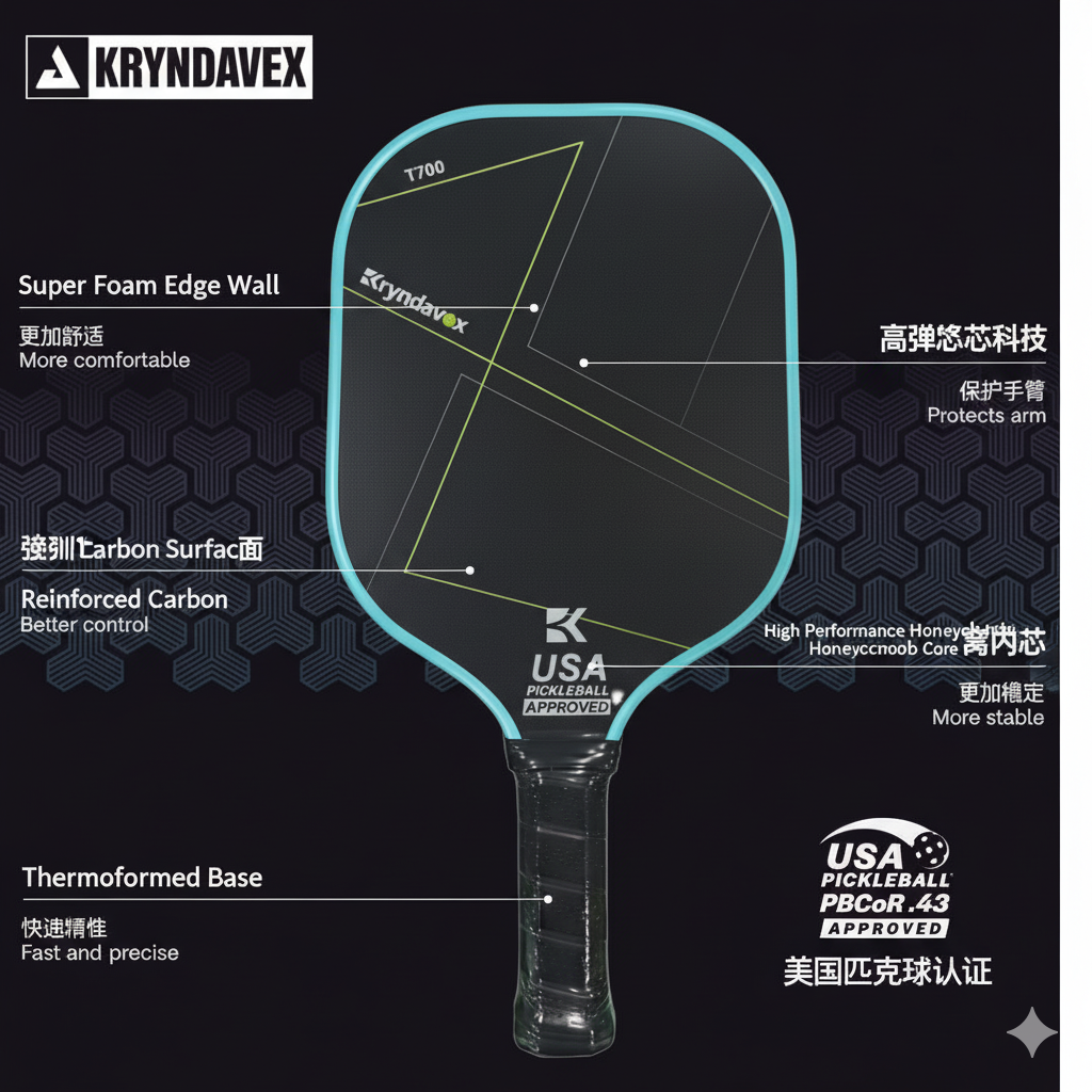 (Custom Engraving Available)Kryndavox USAP Approved Carbon Fiber Pickleball Paddle - Best Professional Pickleball Paddle -- Good for All Skill Levels - Professional Grade