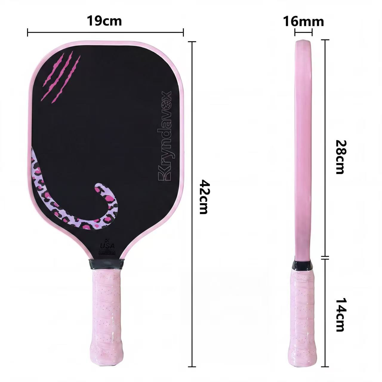 Professional-Grade Double-Sided Pickleball T700 Carbon Fiber Pink Panther Racket, 16mm Thick, with Frosted Surface, Protective Side Strips, and a Large Racket face