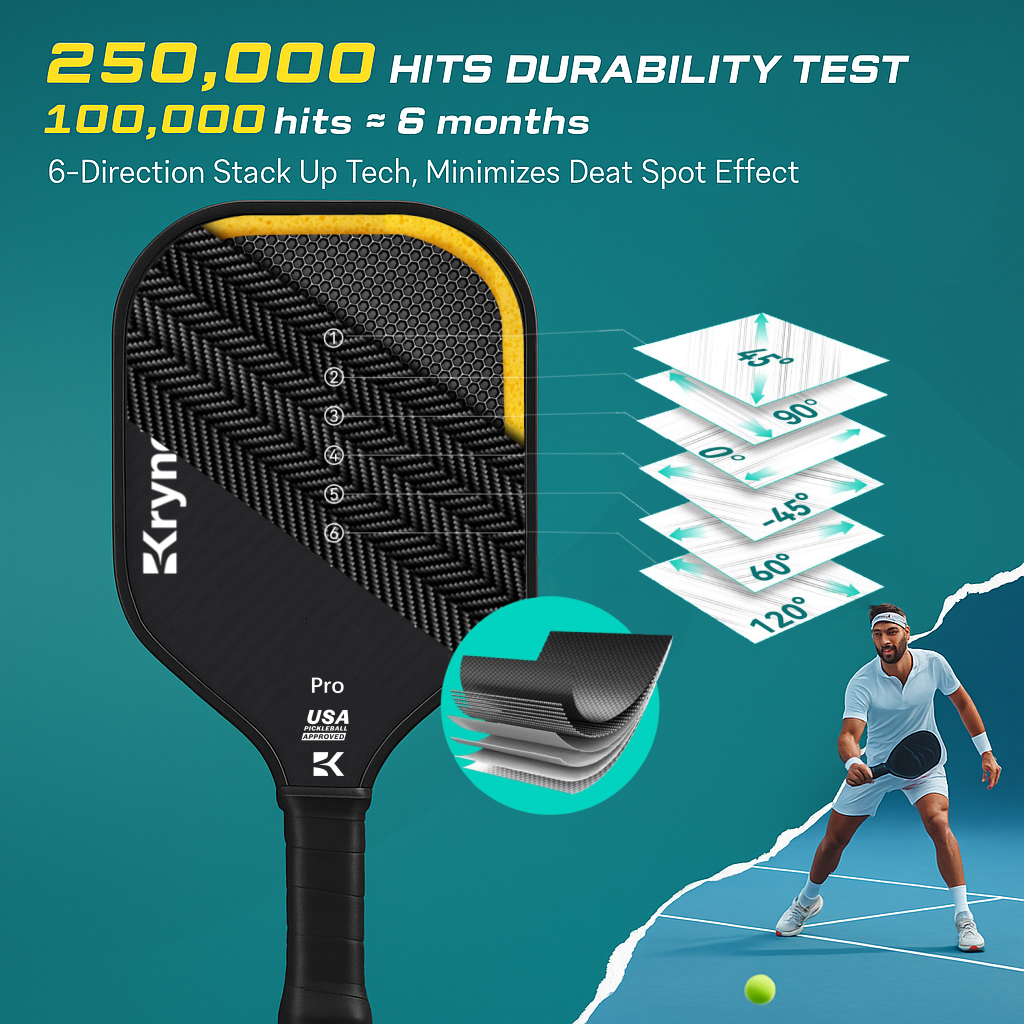 Kryndavox best professional Pickleball Paddle with T700 Raw Carbon Fiber Surface, Pro Pickleball racket, USAPA Approved,Large Sweet Spot