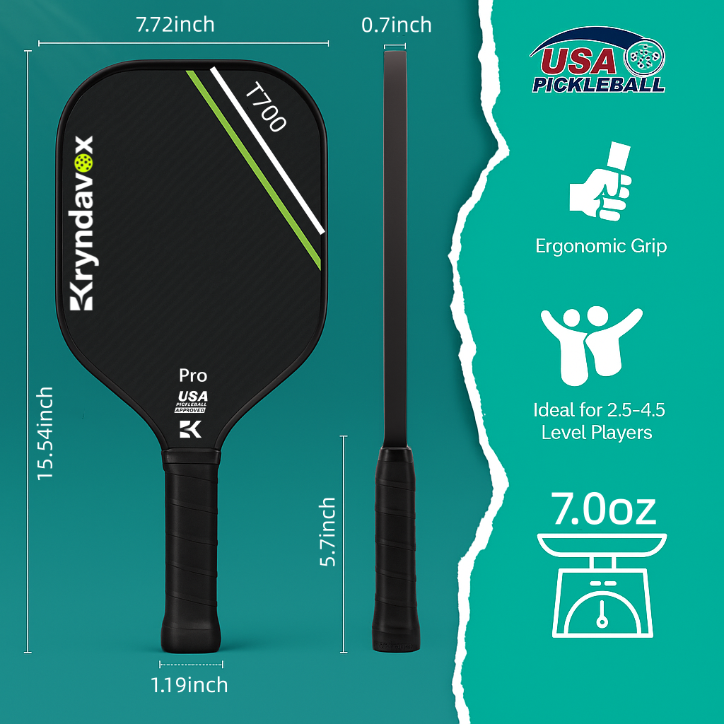 Kryndavox best professional Pickleball Paddle with T700 Raw Carbon Fiber Surface, Pro Pickleball racket, USAPA Approved,Large Sweet Spot