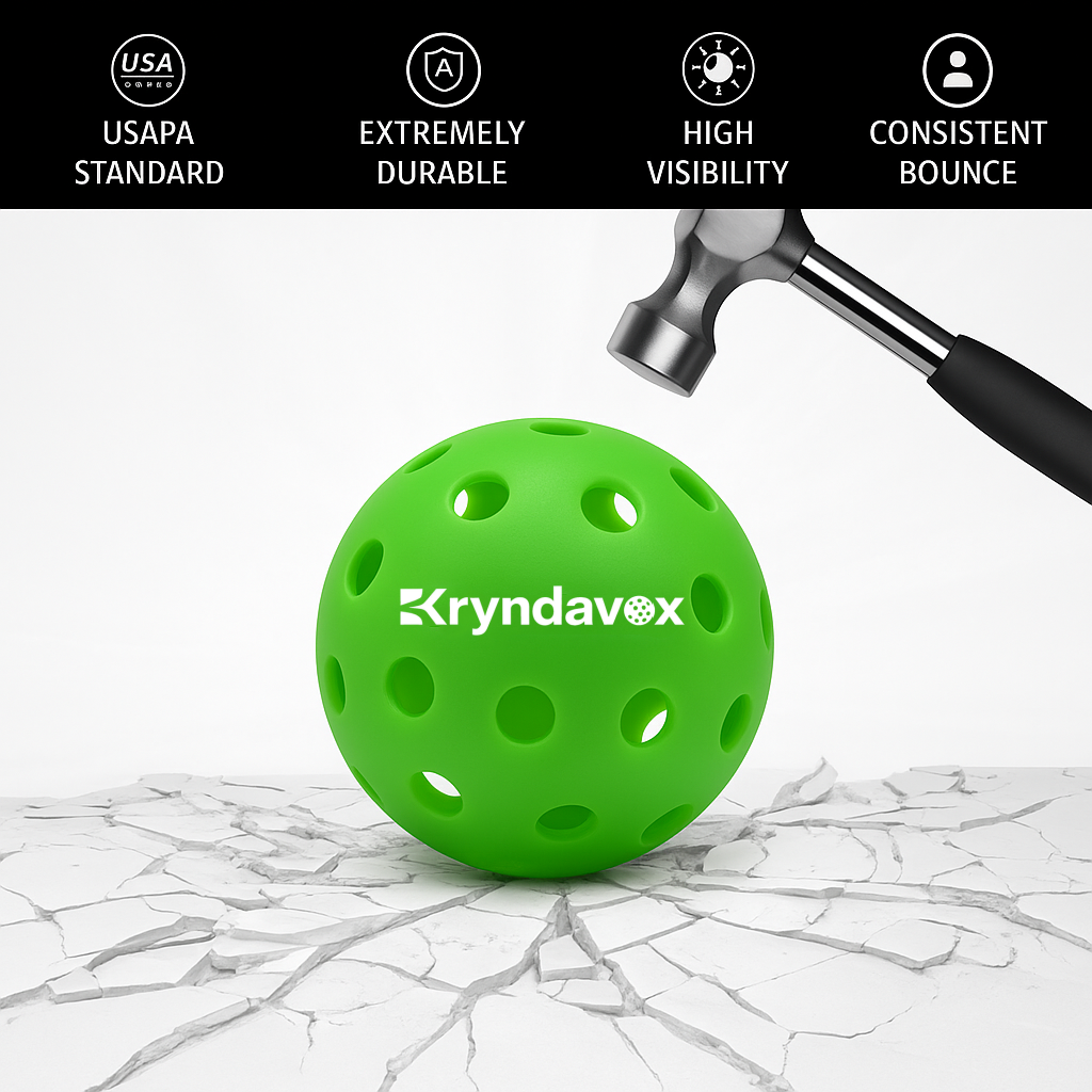 (Custom Engraving Available)Kryndavox Pickleball Balls, 6 Pack 40-Hole Seamless Outdoor Pickleballs, USAPA Approved, Durable Plastic Balls for All Level