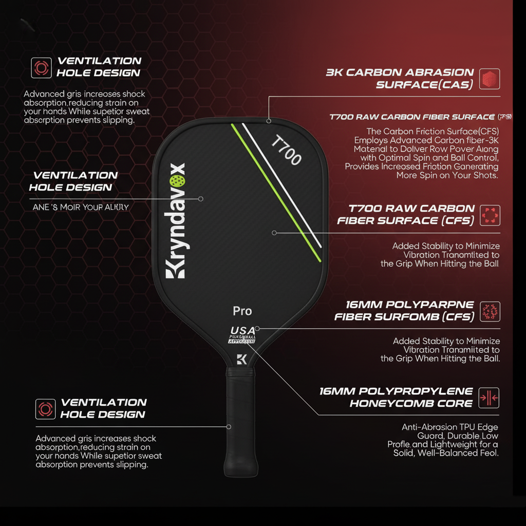 Kryndavox best professional Pickleball Paddle with T700 Raw Carbon Fiber Surface, Pro Pickleball racket, USAPA Approved,Large Sweet Spot