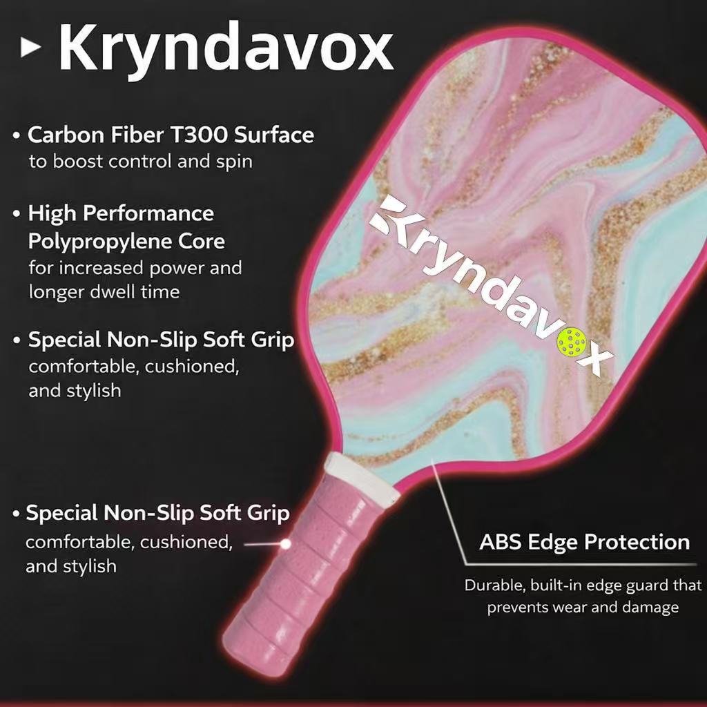 (Custom Engraving Available)Kryndavox: Best Carbon Fiber pink Pickleball Paddle | USAP Approved Professional Pro Pickleball Racket with Protective Cover