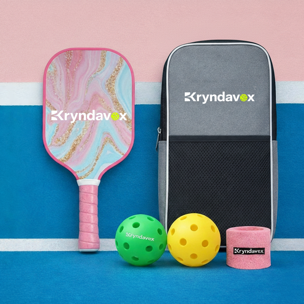 (Custom Engraving Available)Kryndavox: Best Fiberglass Pickleball Paddle Set | Professional Pro Pickleball Rackets with Balls, Wristband & Case