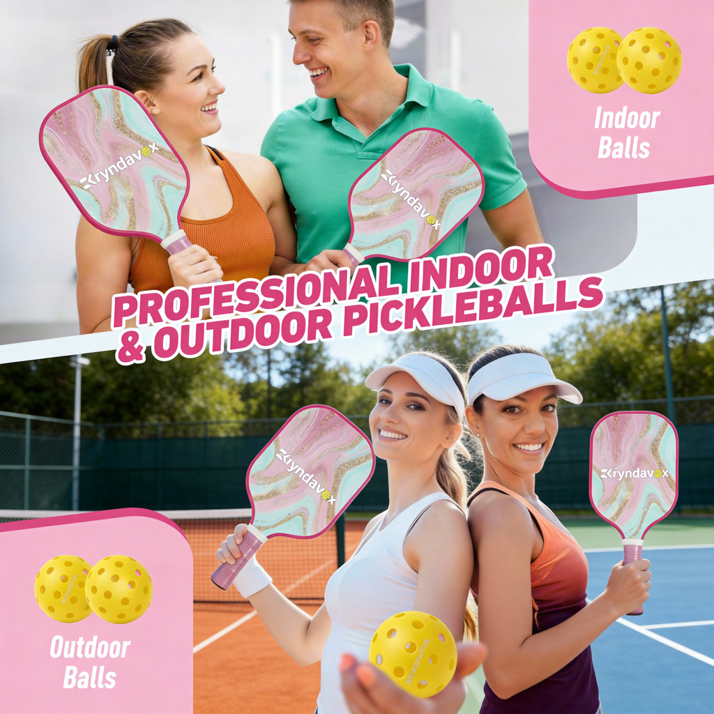 (Custom Engraving Available)Kryndavox: Best Fiberglass Pickleball Paddle Set | Professional Pro Pickleball Rackets with Balls, Wristband & Case