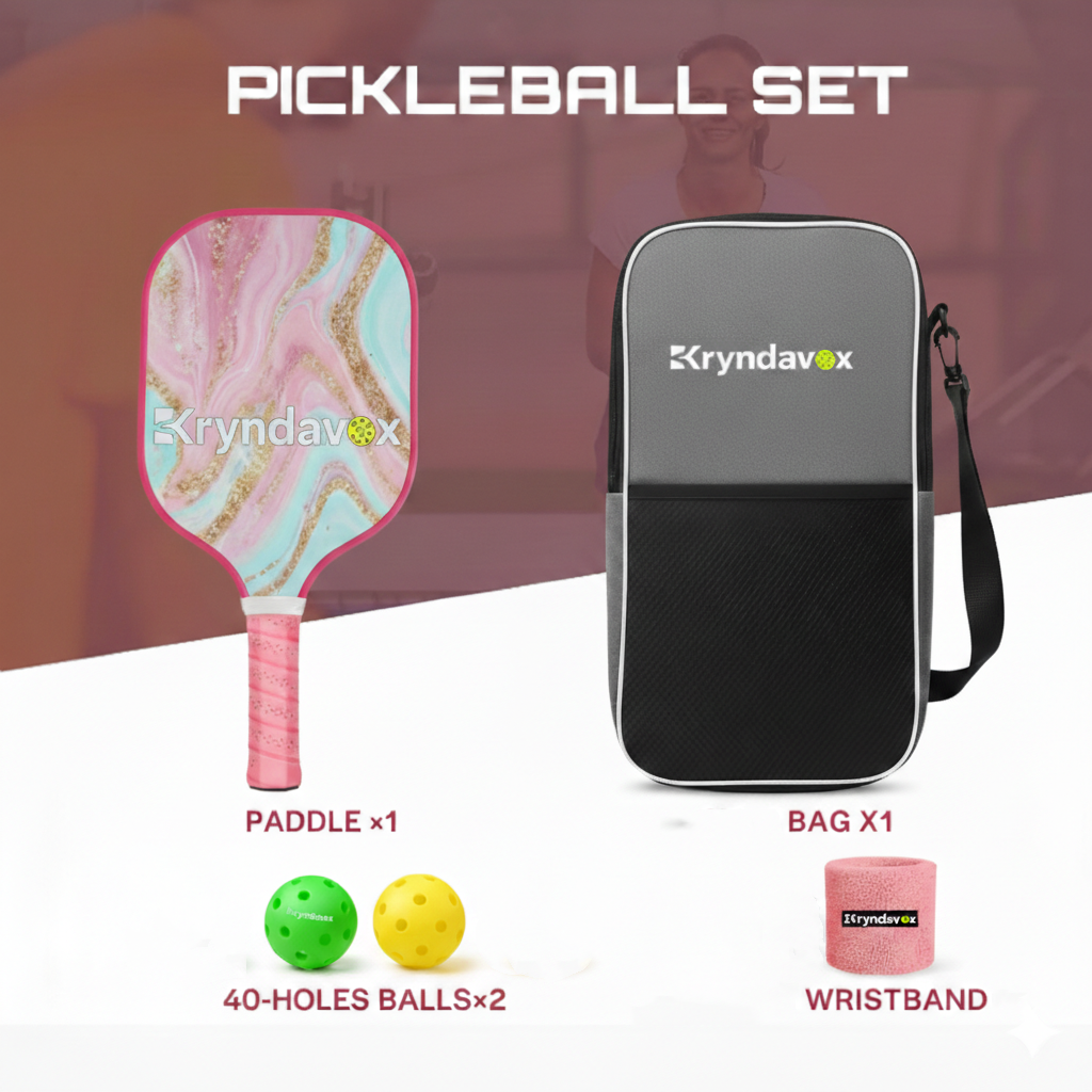 (Custom Engraving Available)Kryndavox: Best Fiberglass Pickleball Paddle Set | Professional Pro Pickleball Rackets with Balls, Wristband & Case