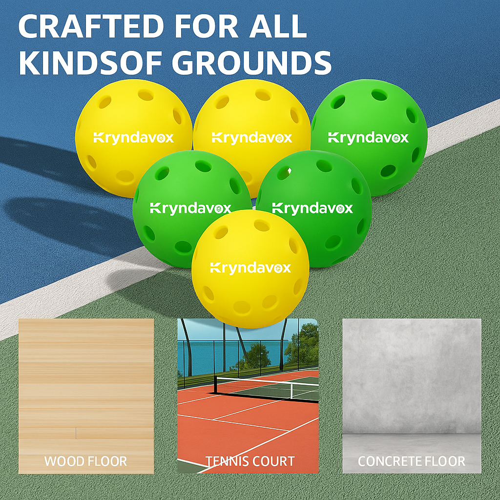 (Custom Engraving Available)Kryndavox Pickleball Balls, 6 Pack 40-Hole Seamless Outdoor Pickleballs, USAPA Approved, Durable Plastic Balls for All Level