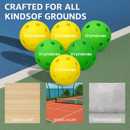 6 Pack 40-Hole Seamless Outdoor Kryndavox Pickleballs
