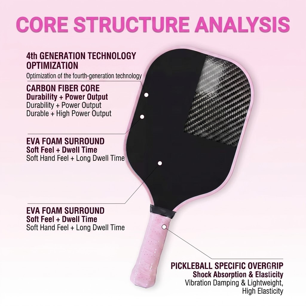 Professional-Grade Double-Sided Pickleball T700 Carbon Fiber Pink Panther Racket, 16mm Thick, with Frosted Surface, Protective Side Strips, and a Large Racket face