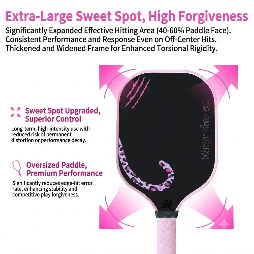 Professional-Grade Double-Sided Pickleball T700 Carbon Fiber Pink Panther Racket, 16mm Thick, with Frosted Surface, Protective Side Strips, and a Large Racket face