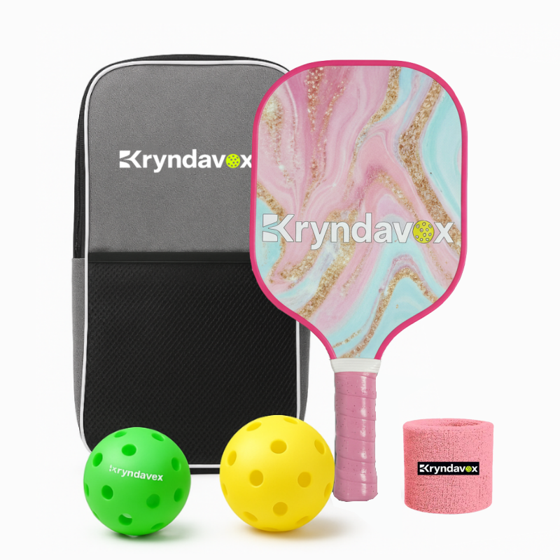 Kryndavox Pickleball Paddle Set of 1，USAPA Approved Fiberglass Pickleball Racket, 1Rackets, 2 Balls,1Wristband and 1 Portable Carry Bag, Pink Pickle Ball Paddle for Men and Women（Pink）