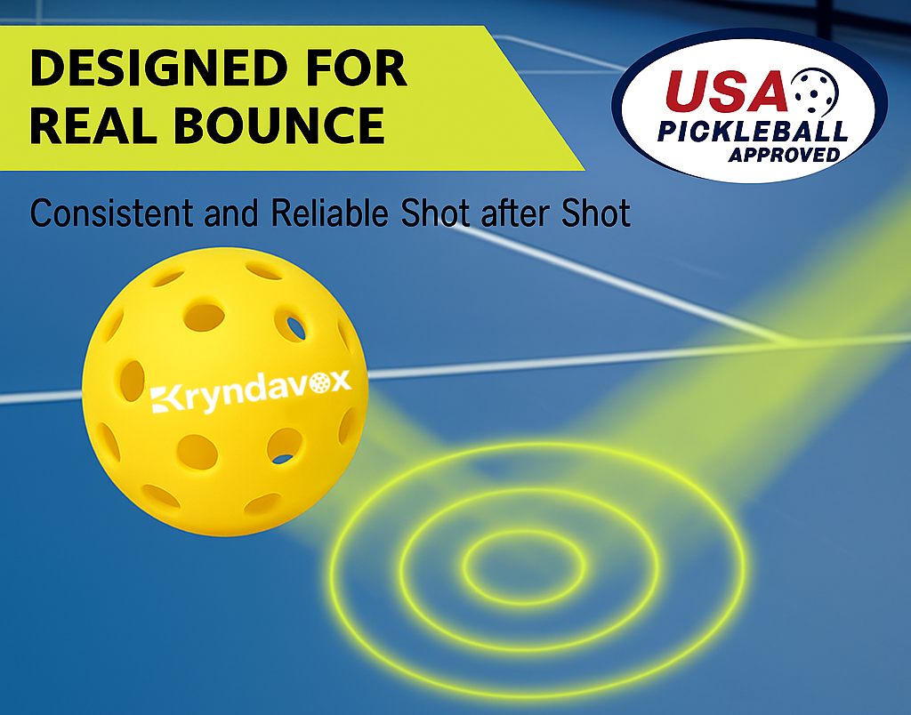 (Custom Engraving Available)Kryndavox Pickleball Balls, 6 Pack 40-Hole Seamless Outdoor Pickleballs, USAPA Approved, Durable Plastic Balls for All Level
