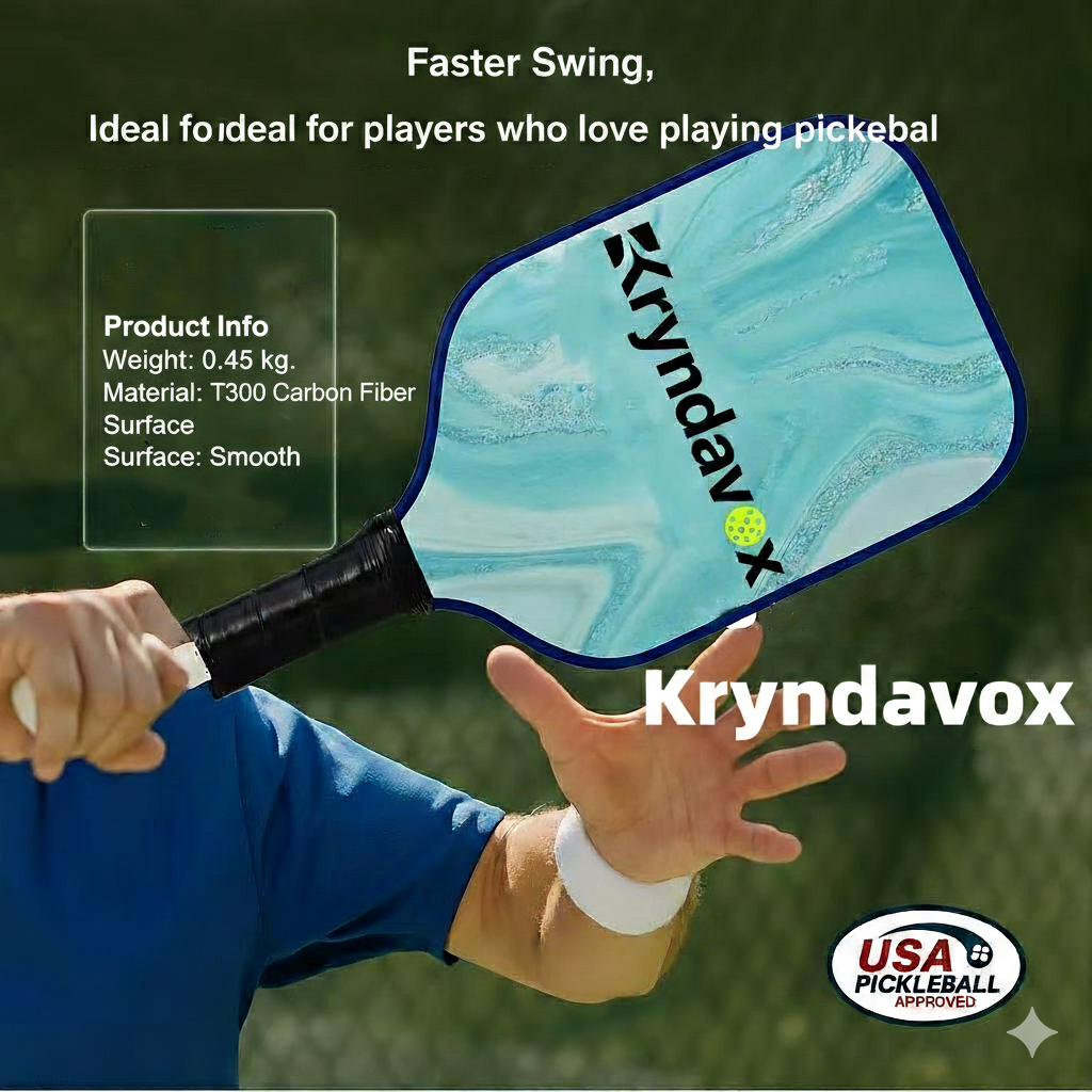Kryndavox pickleball rackets are made of glass fiber/carbon fiber, certified by the picklebal Association of America, and are lightweight, high-performance rackets with a comfortable grip.