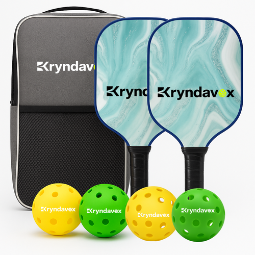 Kryndavox Carbon Fiber/Glass Fiber pickleball sets , USA Association Certified, 2 Racquets, 4 Balls, One Bag