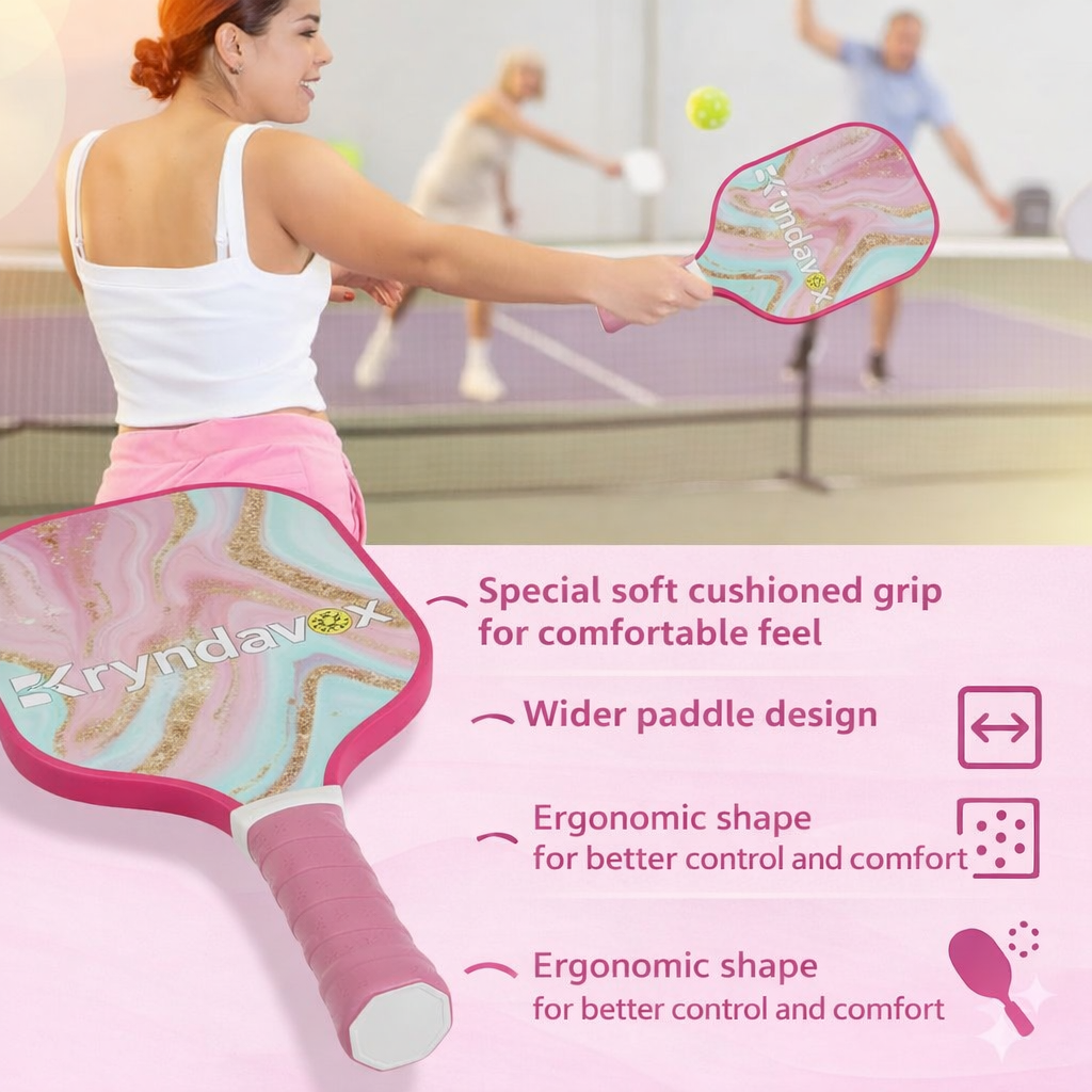 (Custom Engraving Available)Kryndavox: Best Fiberglass Pickleball Paddle Set | Professional Pro Pickleball Rackets with Balls, Wristband & Case